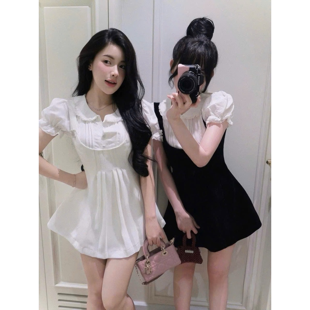 [TẶNG QUẦN BẢO HỘ] Váy yếm mix sơ mi may liền cổ ren tay bồng dáng ngắn tiểu thư dễ thương”Lucie Dress”-Dành Cho Nữ | BigBuy360 - bigbuy360.vn