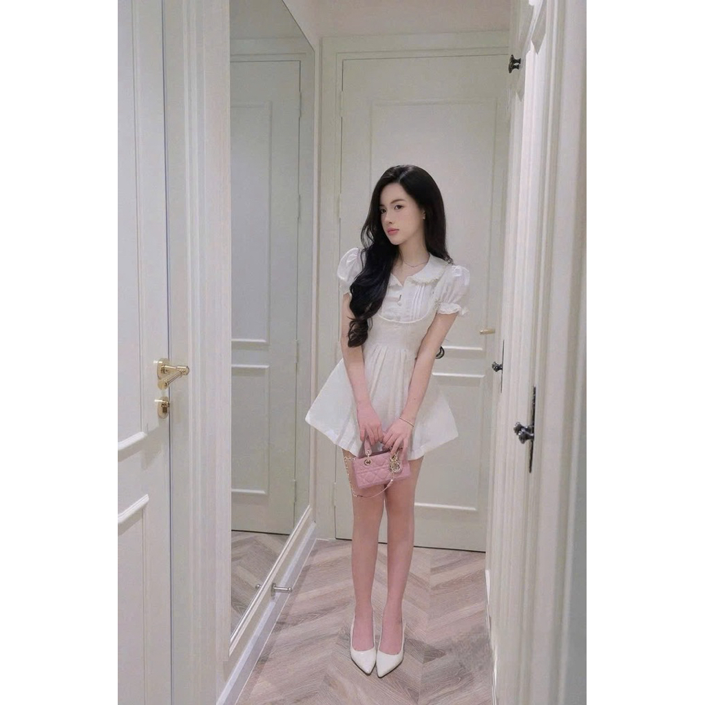 [TẶNG QUẦN BẢO HỘ] Váy yếm mix sơ mi may liền cổ ren tay bồng dáng ngắn tiểu thư dễ thương”Lucie Dress”-Dành Cho Nữ | BigBuy360 - bigbuy360.vn