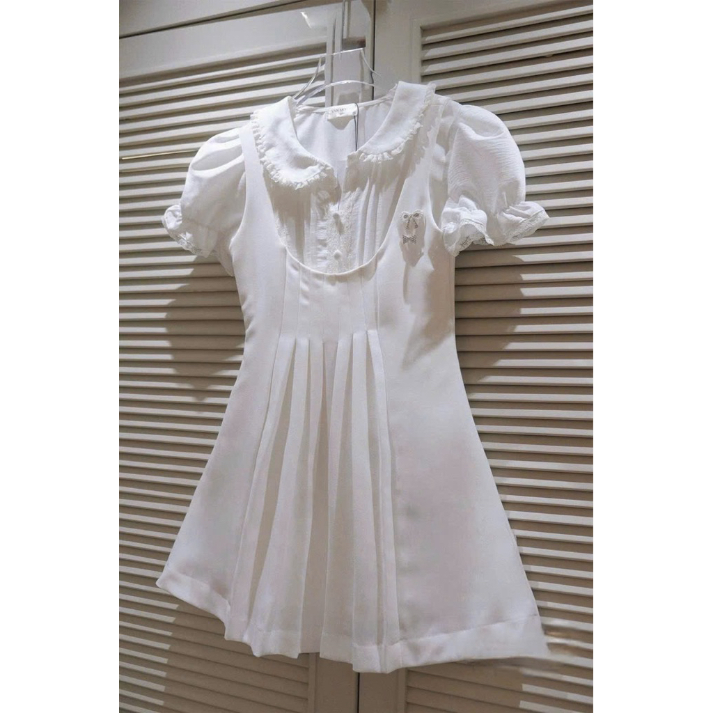 [TẶNG QUẦN BẢO HỘ] Váy yếm mix sơ mi may liền cổ ren tay bồng dáng ngắn tiểu thư dễ thương”Lucie Dress”-Dành Cho Nữ | BigBuy360 - bigbuy360.vn