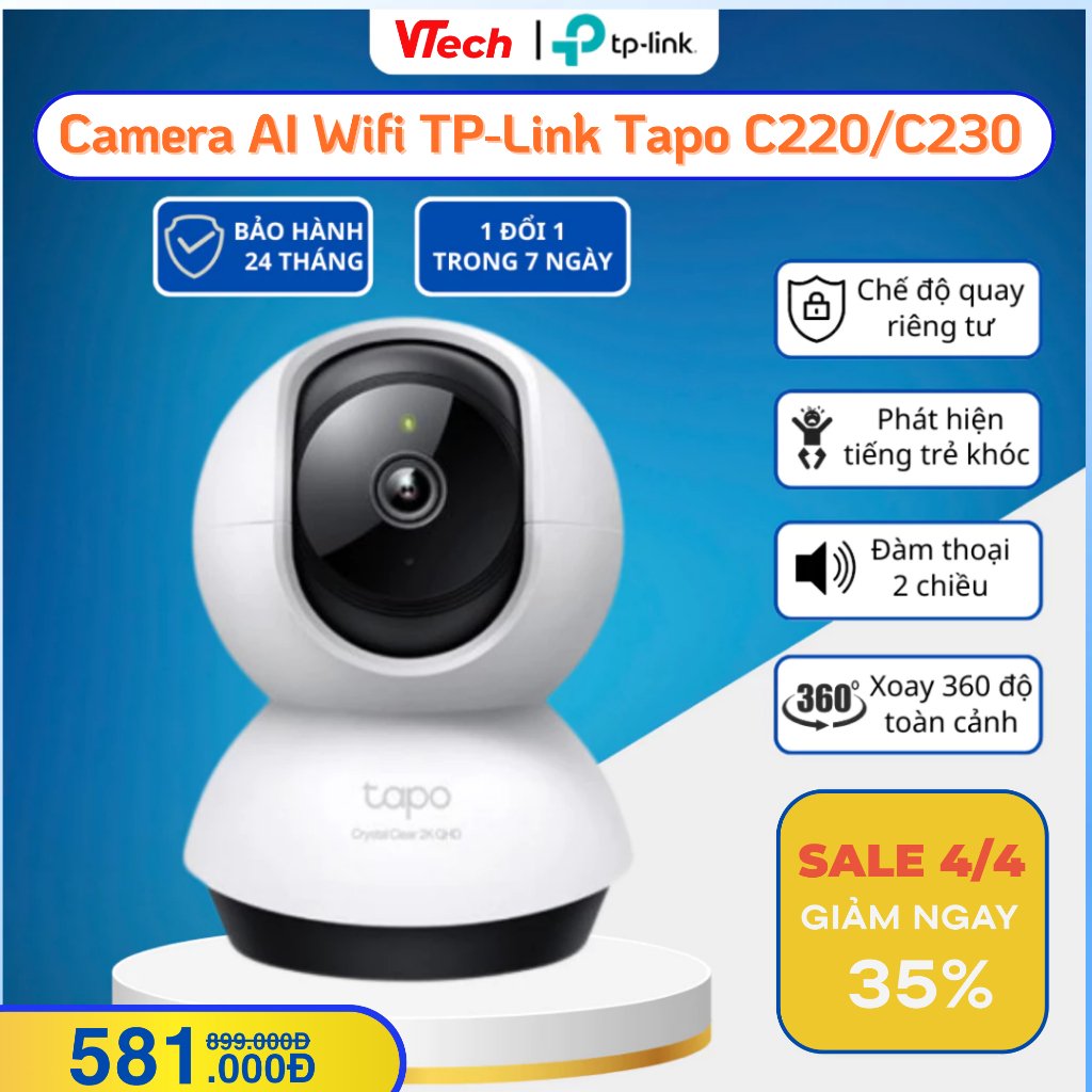 Camera AI Wifi TP-Link Tapo C220/ C230 4MP chính hãng quay quét 360 độ giám sát an ninh gia đình