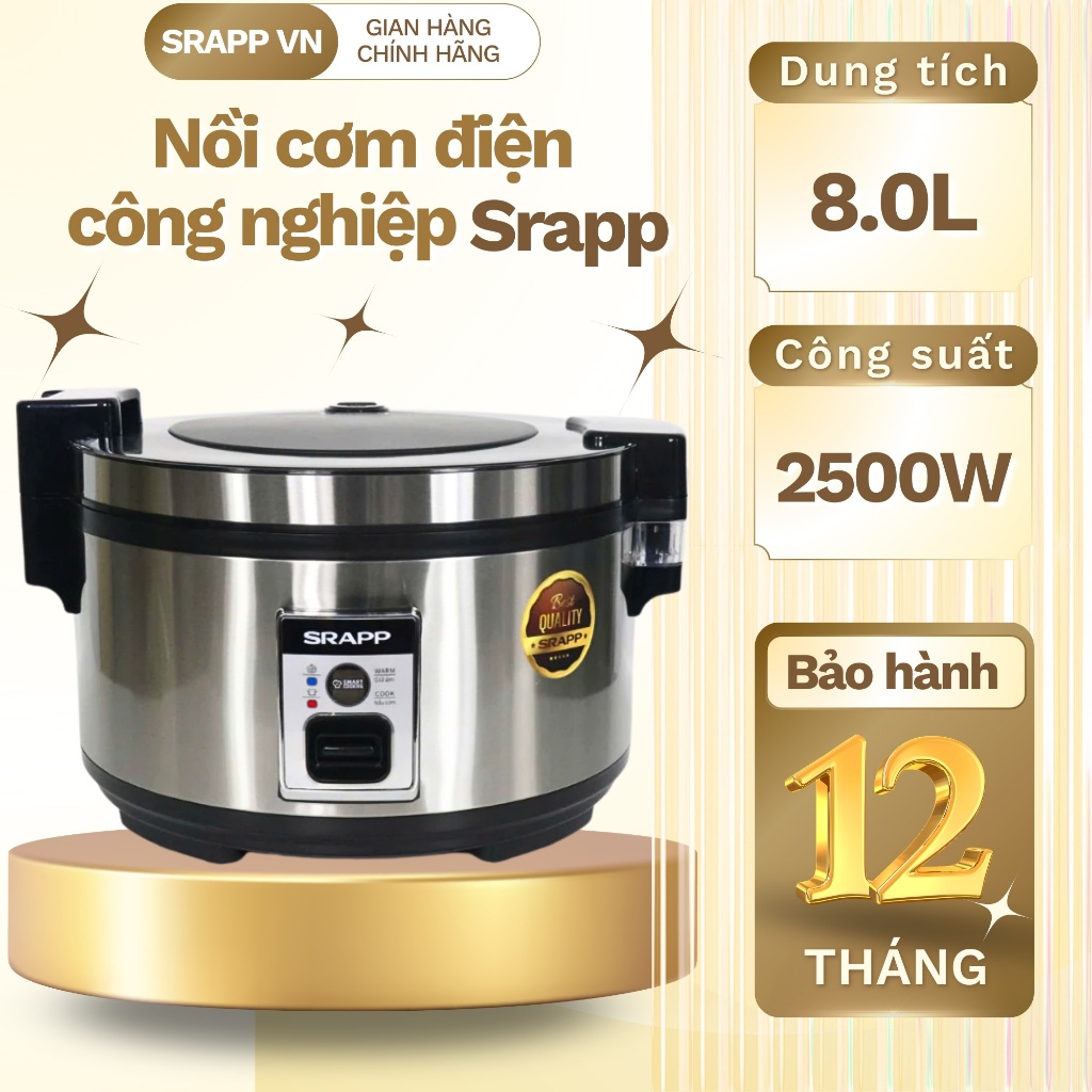 Nồi cơm điện công nghiệp SRAPP công suất 2500W, nồi cơm lớn chống dính 3 lớp cao cấp, bảo hành 12T.