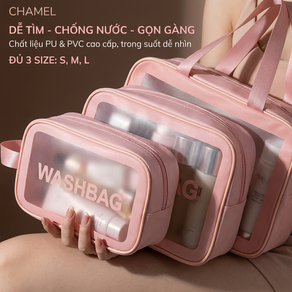 Túi Đựng Skincare Đi Du Lịch Size Lớn - Washbag Đựng Đồ Makeup Sức Chứa Khủng, Dày Dặn Cao Cấp