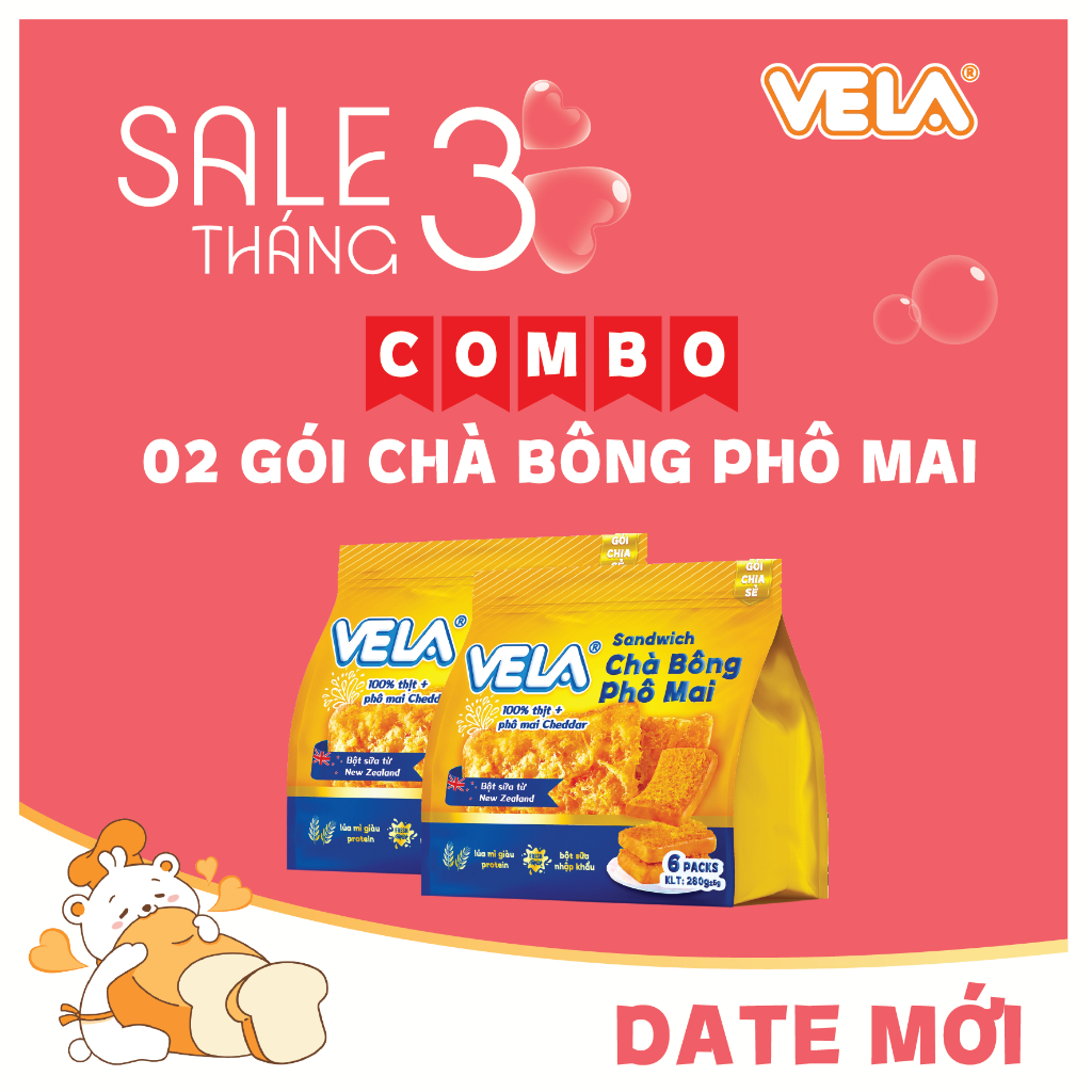 Bánh mì Chà Bông Phô Mai VELA - tiện lợi - chà bông gà và Phô Mai Cheddar - Bữa sáng hoàn hảo