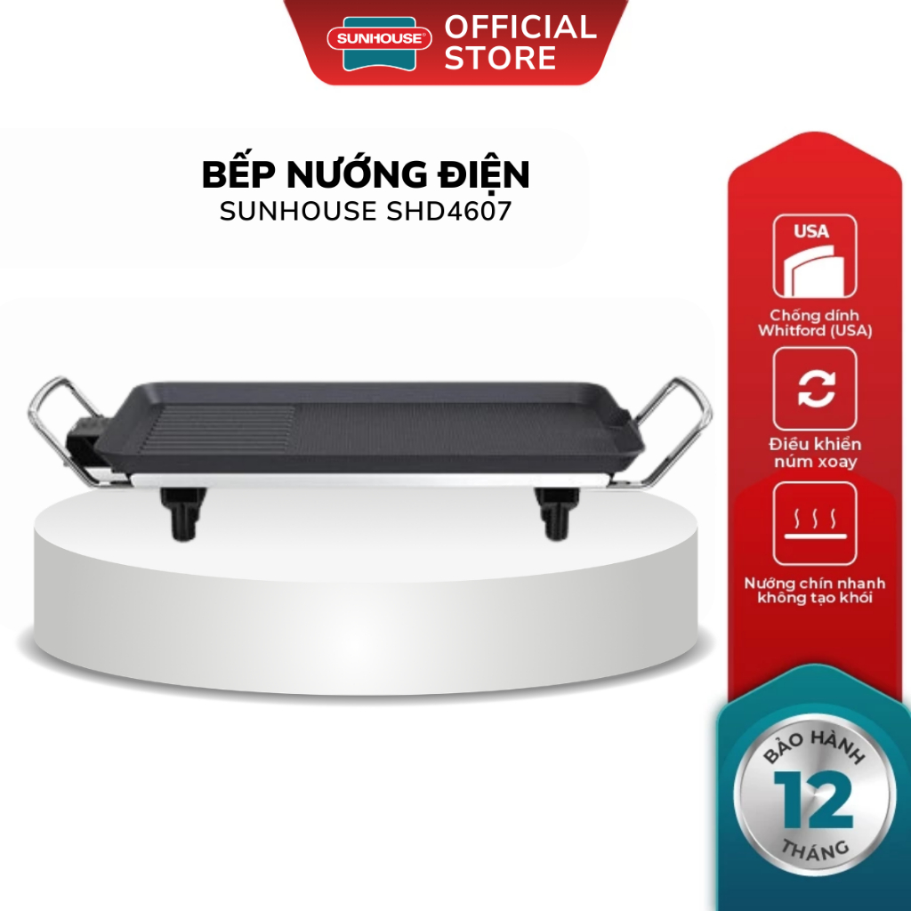 Bếp Nướng Điện Sunhouse SHD4607 - Bảo Hành 12 Tháng, Không Sinh Ra Khói, Gọn Nhẹ Với Mọi Món Nướng