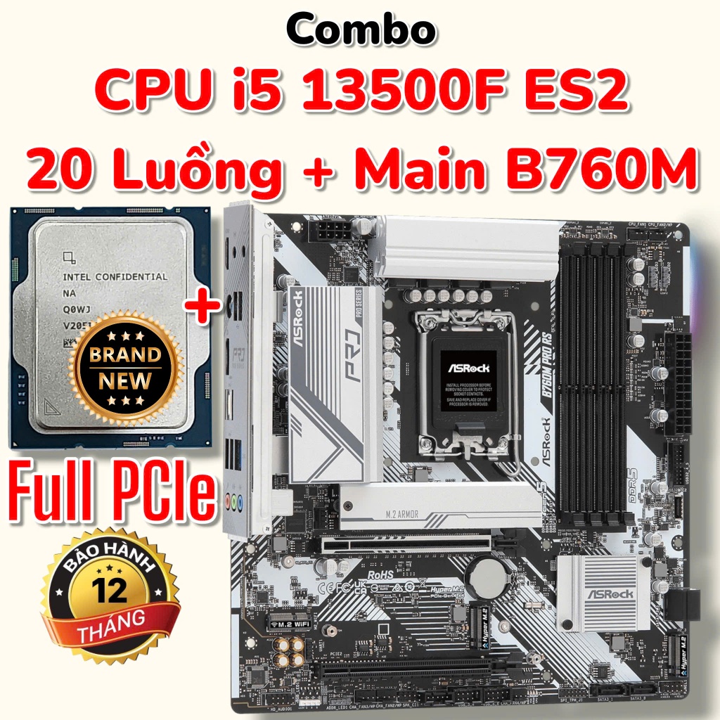 Combo CPU intel Core i5 13500F ES2 - New Tray - BH 12Th + Main ASROCK B760M - Rẻ Nhất Sàn