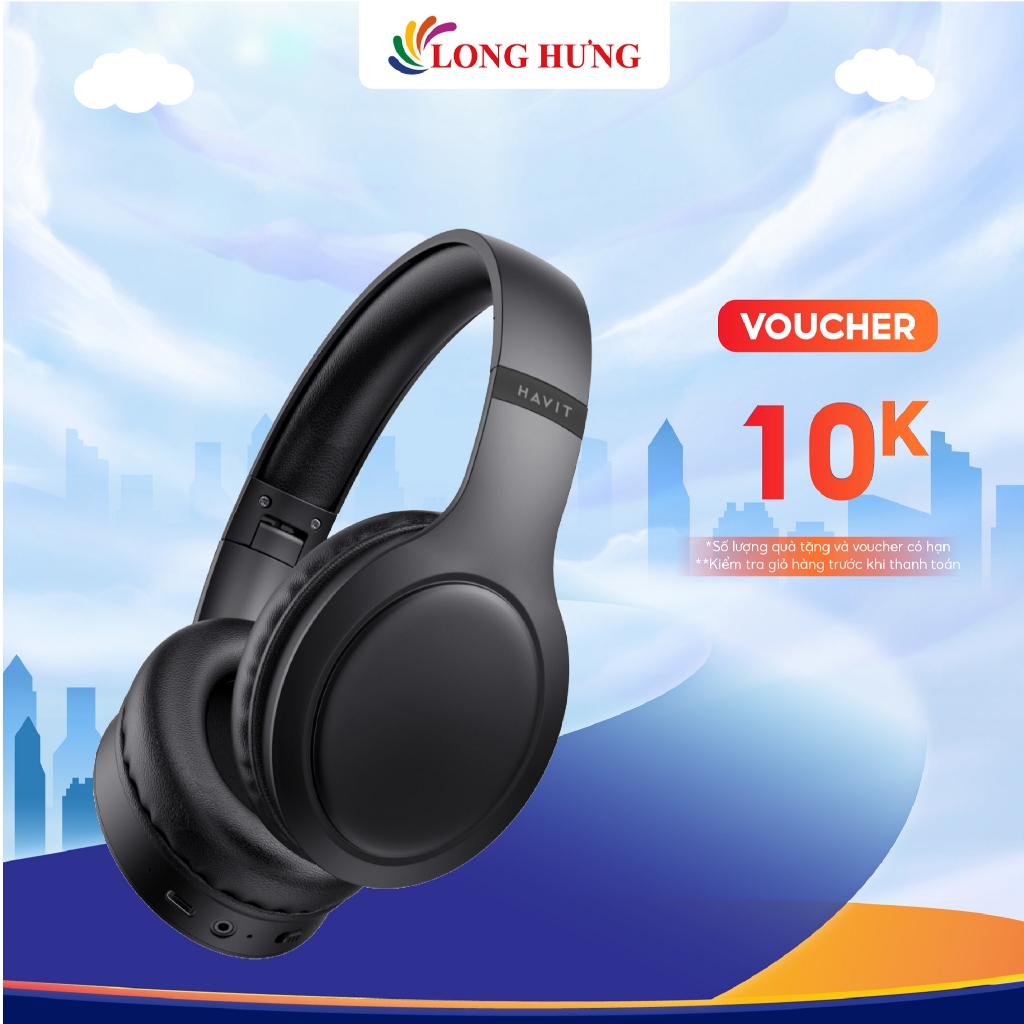 Tai nghe chụp tai Bluetooth Havit H633BT - Hàng chính hãng - Kiểu dáng cong thái học, Bluetooth v5.1