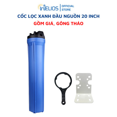 Bộ lọc 20inch Đầu Nguồn Ren 21 Và Ren 27 Trong Và Xanh Đầy Đủ Phụ Kiện Kèm Gông Tháo, Giá Treo, Lõi Lọc