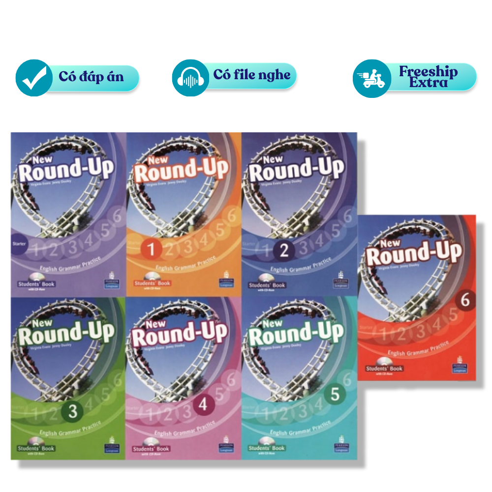 New Round-Up - Bộ 7 cuốn học tiếng Anh, Có bán lẻ - In màu - Có đáp án và file nghe