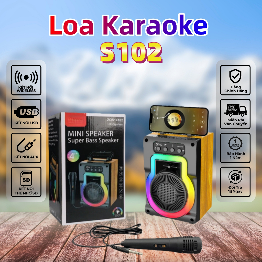 Loa Karaoke Di Động Nghe Nhạc Xách Tay Loa Bluetooth Mini, 1 Micro có dây…