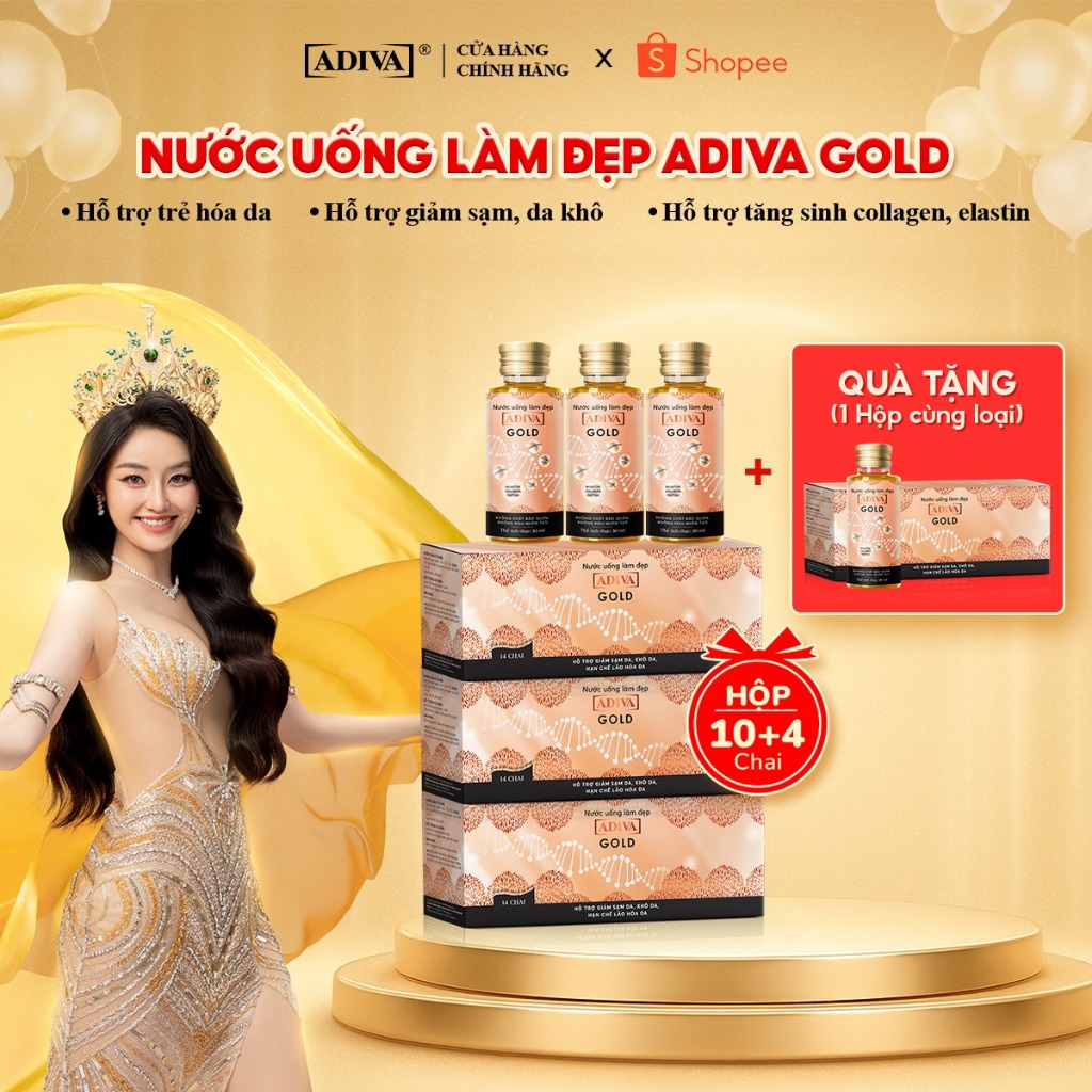 Combo 3 Hộp Nước Uống Làm Đẹp Collagen ADIVA Gold -Giúp Da Giảm Nếp Nhăn Và Chống Lão Hóa