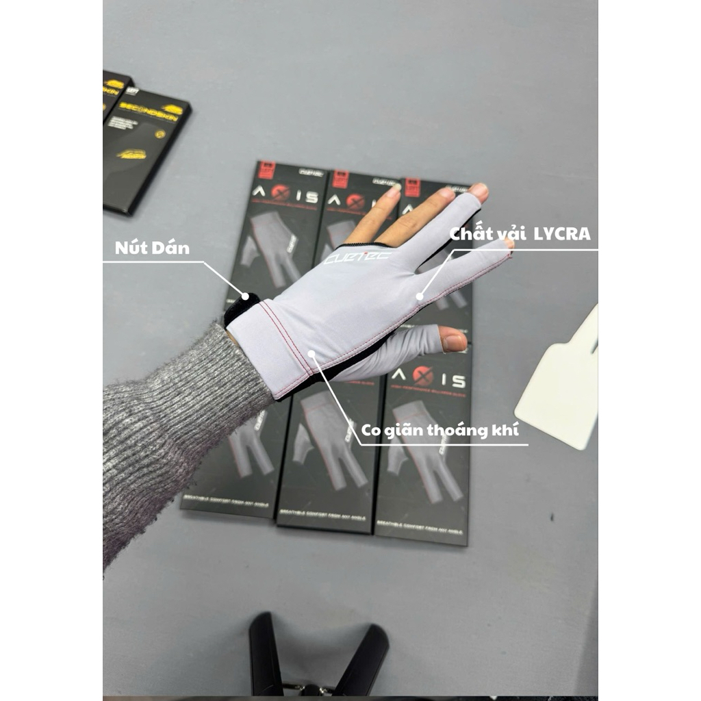 Găng Tay Bida CUETEC Xám Cao Cấp Khóa Cổ Tay | Mua 2 găng tặng khăn lau cơ +Freeship