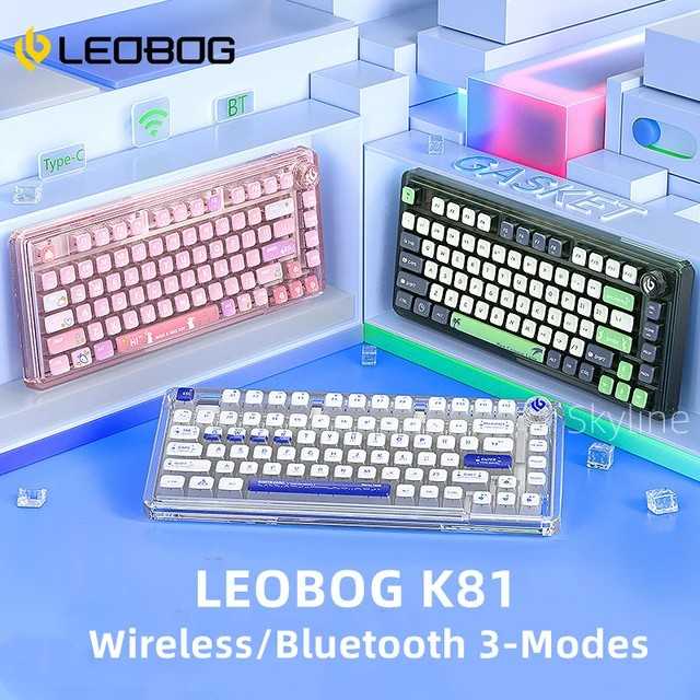 Bàn phím cơ không dây LEOBOG K81 - 3 Mode (Bluetooth/2.4G/Type-C) Gasket Mount, Vỏ Trong Suốt, LED R