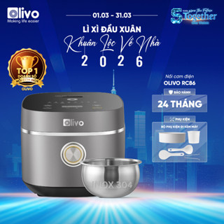 Nồi Cơm Điện OLIVO RC86 1.5L - Lòng INOX 304 Chống Dính Tự Nhiên, Nấu Cơm Ngon, Thiết Kế Sang Trọng