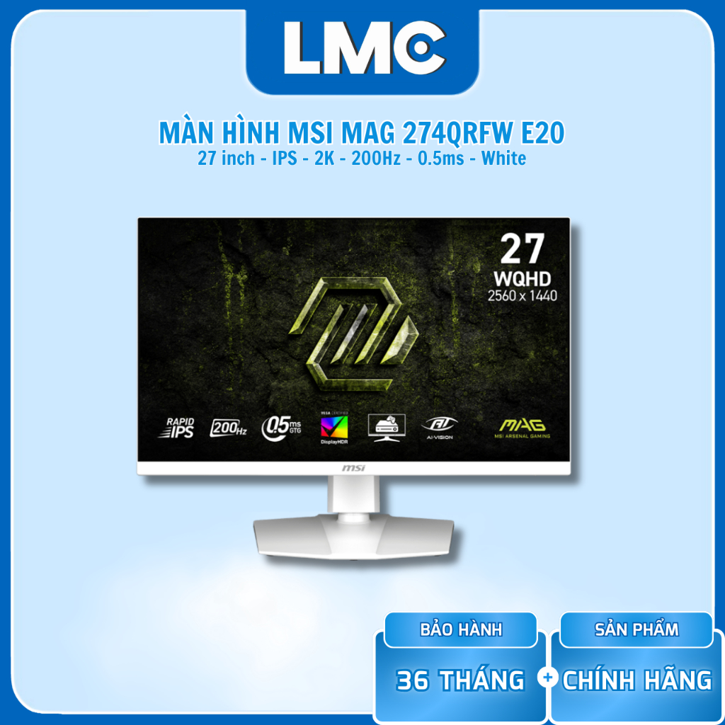 Màn hình Gaming MSI MAG 274QRFW E20 (27" - Rapid IPS - 2K - 200Hz - 0.5ms - Trắng )