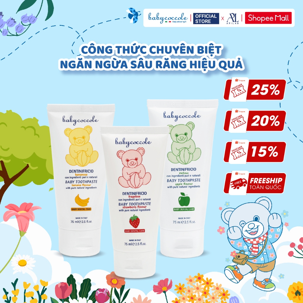 Kem đánh răng cho bé Babycoccole trẻ em nuốt được 30ml/75ml