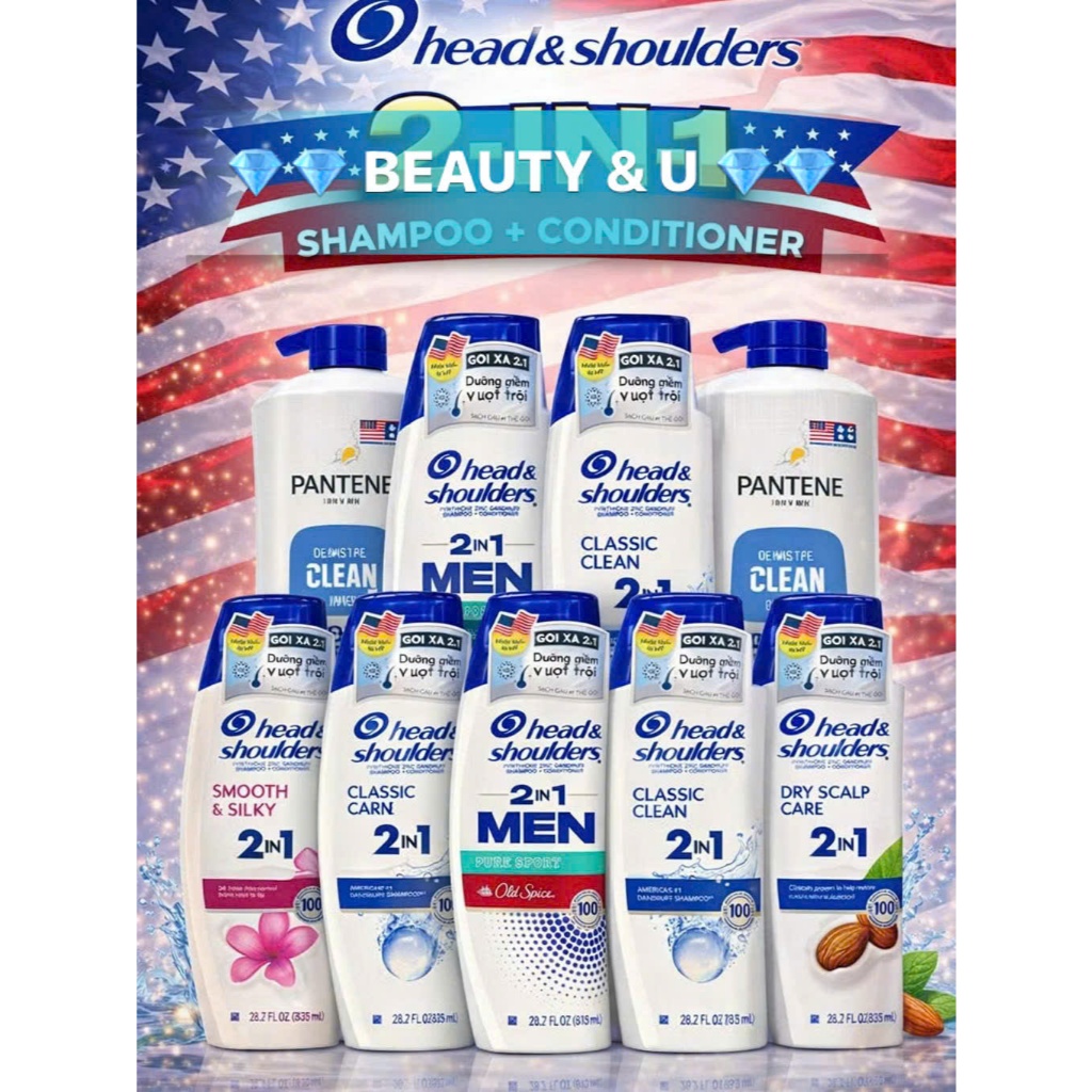 DẦU GỘI GIẢM GÀU HEAD & SHOULDERS CHUẨN MỸ 370ML - 613ML Head&Shoulders Classic clean I Hạnh nhân I 