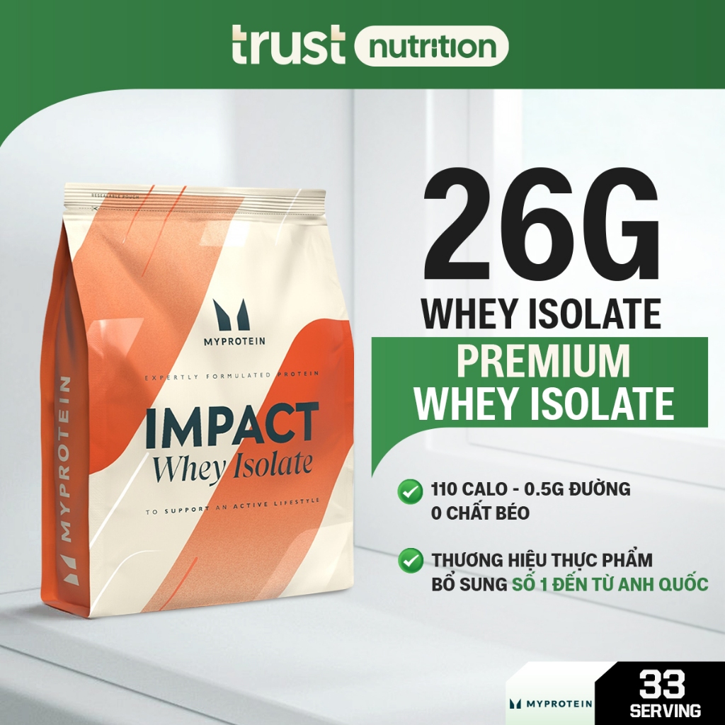 Bột xây dựng và phục hồi cơ bắp MyProtein Impact Whey Isolate, hỗ trợ tăng khối lượng cơ