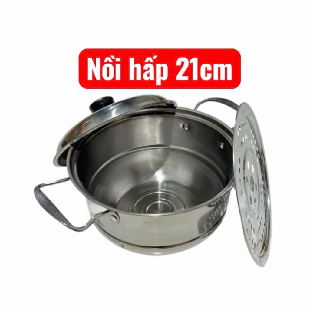 [ Hỗ Trợ Ship] Nồi Inox Kèm Vỉ Hấp 21cm, Nồi Inox Tiện Dụng Có Vỉ Hấp