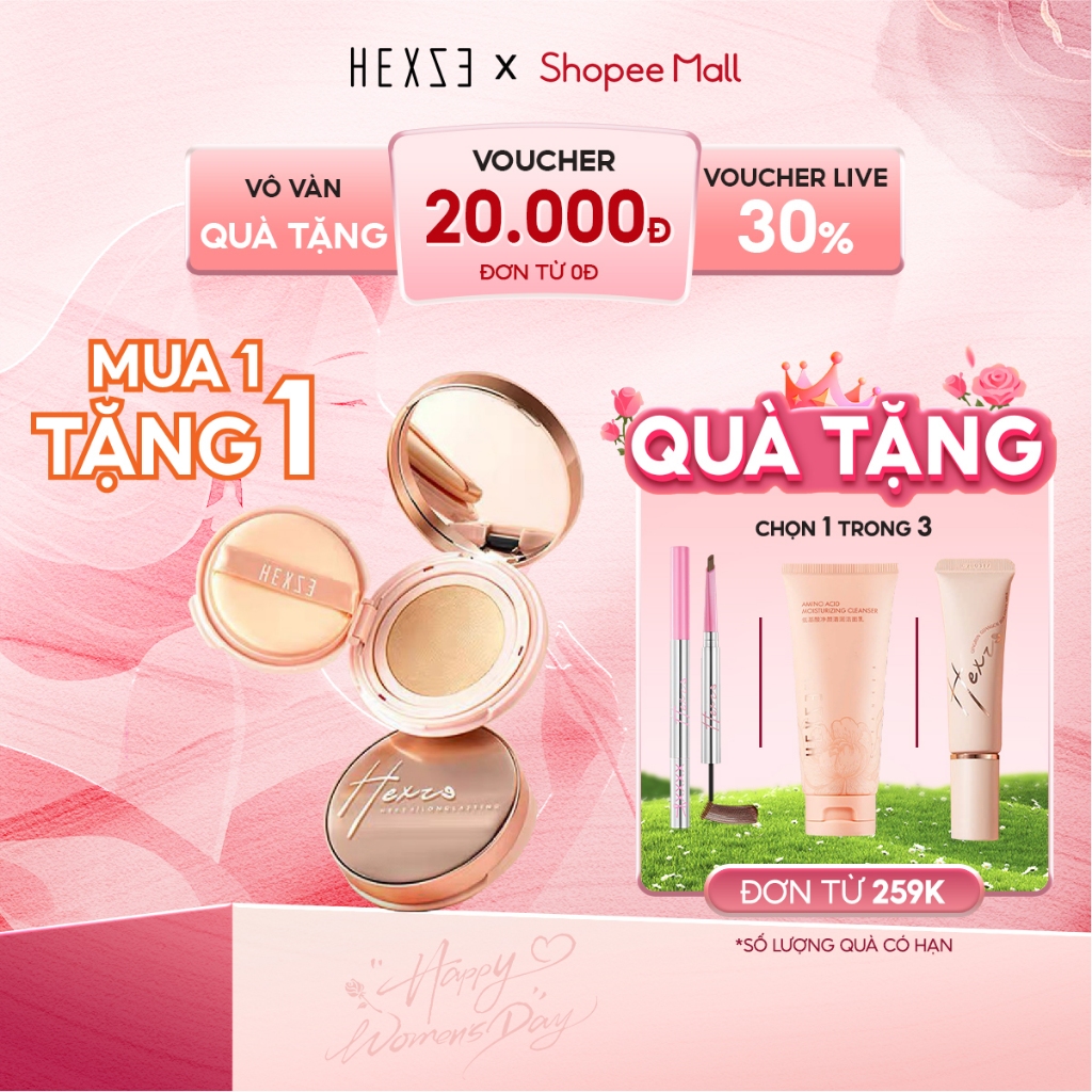Cushion cấp ẩm lâu trôi HEXZE 15g, phấn nước căng bóng, mỏng nhẹ nâng tone tự nhiên TẶNG KÈM LÕI THAY 15G