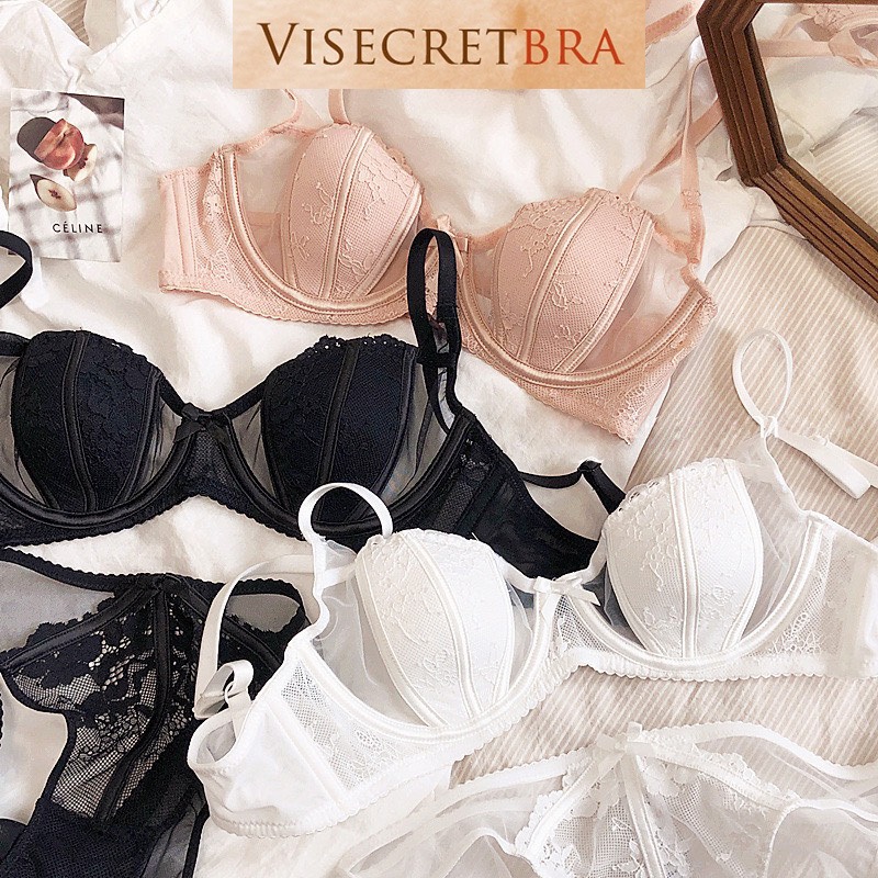 Áo Lót Áo Bra Ren Nơ Quý Phái Cup Mỏng 0.5cm Gom Vòng 1 Thoáng Mát -- VN240858 Nữ Cúp Ngực Women