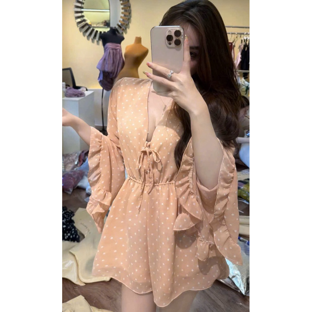 Jump chấm bi tiểu thư tay bồng mặc xinh tôn dáng có kèm ảnh thật-AE965 | BigBuy360 - bigbuy360.vn