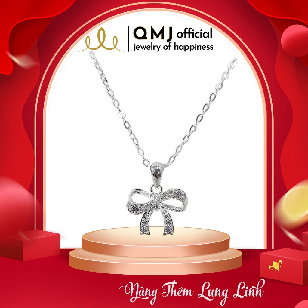 Dây chuyền nơ vòng đeo cổ nữ bạc 925 lấp lánh cao cấp QMJ - NT40