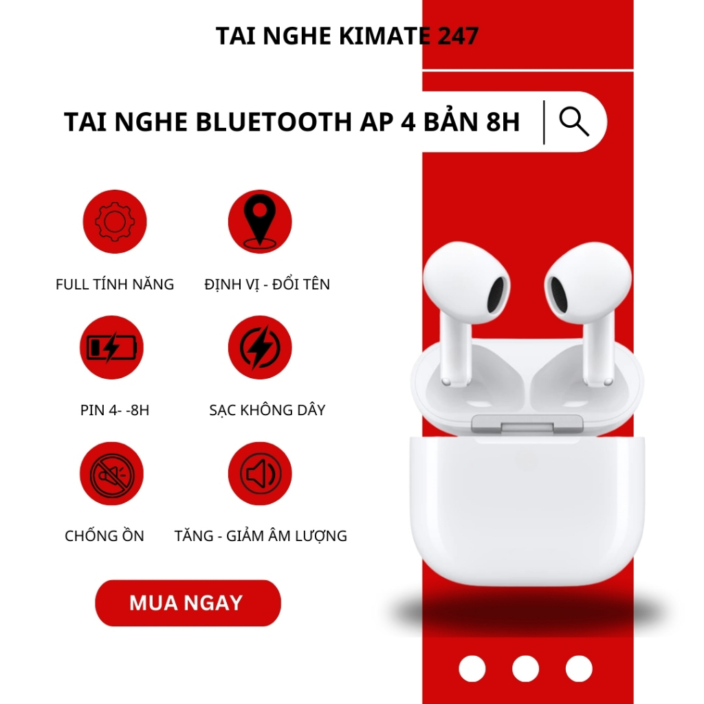 Tai Nghe Không Dây Bluetooth AP 4 , Tai Nghe Chống Nước Chống Ồn Tai Nghe Đủ Chức Năng Xuyên Âm Thanh Vòm