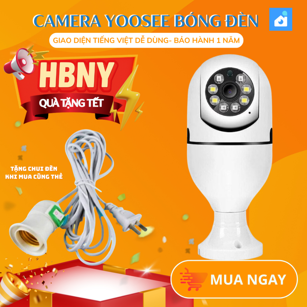 (Tặng kèm chuôi đèn) Camera Wifi Yoosee Bóng Đèn, Xoay 360 Độ, Đàm Thoại 2 Chiều, HD 1080P