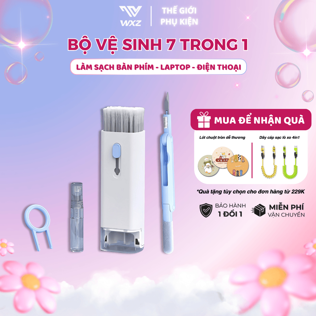 Bộ Dụng Cụ Vệ Sinh 7 Trong 1, Dụng Cụ Vệ Sinh Bàn Phím, Tai Nghe, Màn Hình Máy Tính Điện Thoại