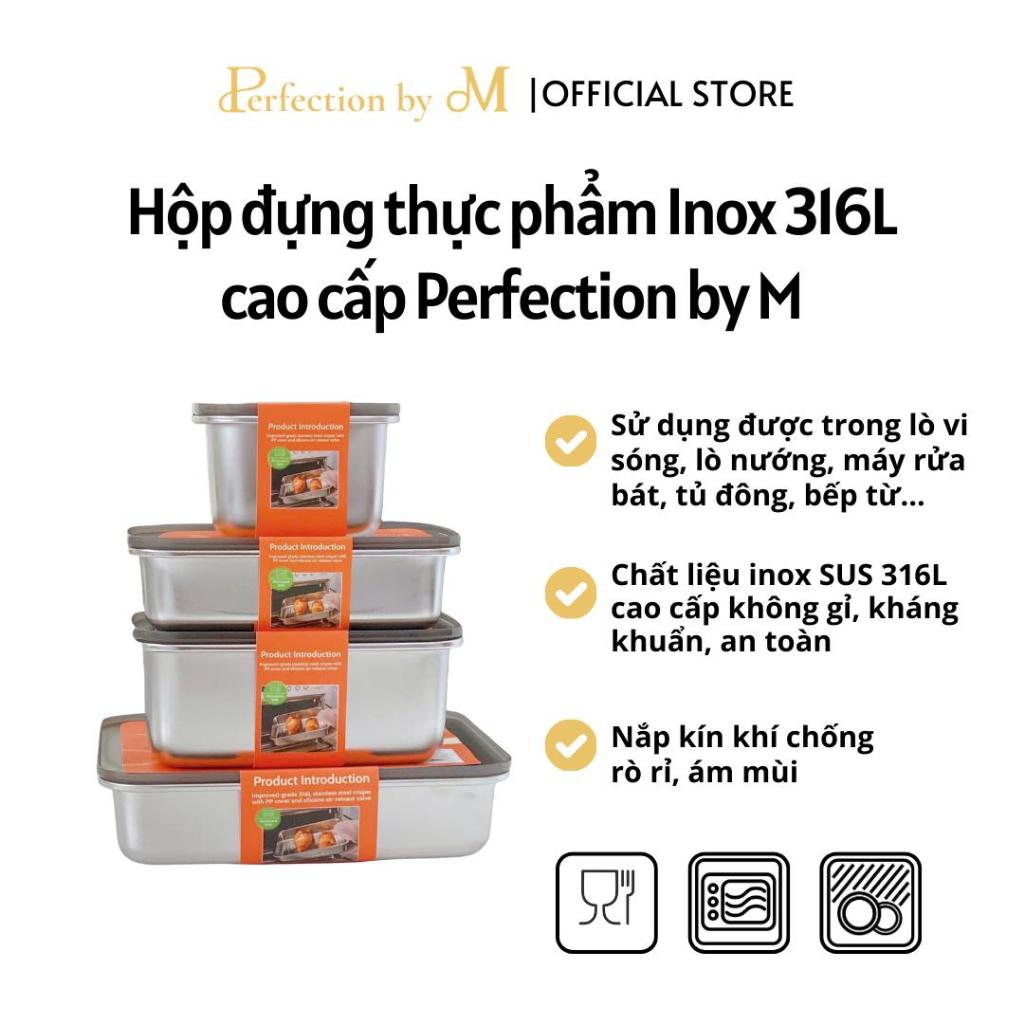 [INOX 316L] Hộp đựng thực phẩm inox 316L cao cấp Perfection by M trữ đông dùng lò vi sóng nắp kín ch