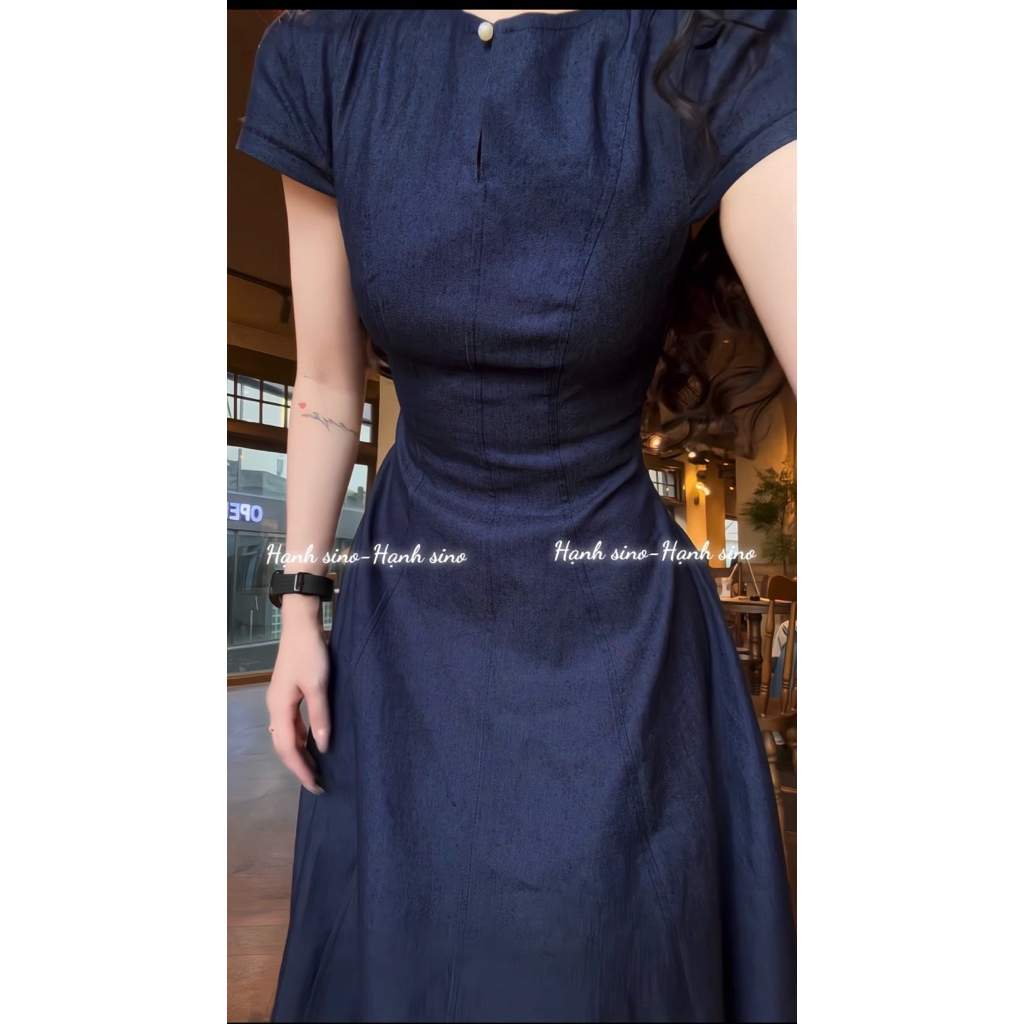 Hạnh sino.97 Váy jean mềm thiết kế tay hến dáng xoè mới