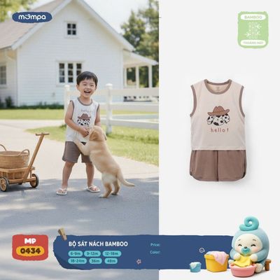 Bộ ba lỗ cho bé Mompa sát nách 6 tháng - 4 tuổi vải Sợi tre Bamboo mềm mại co giãn MP 0434