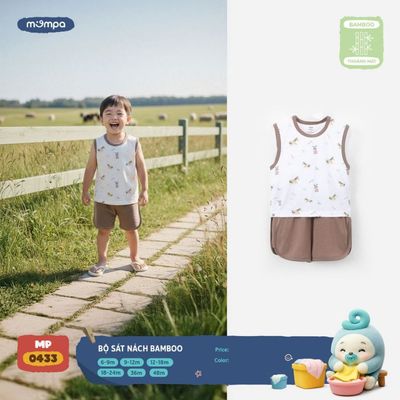 Bộ ba lỗ cho bé Mompa sát nách 6 tháng - 4 tuổi vải Sợi tre Bamboo mềm mại co giãn MP 0433