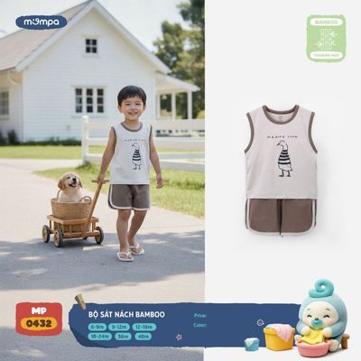 Bộ ba lỗ cho bé Mompa sát nách 6 tháng - 4 tuổi vải Sợi tre Bamboo mềm mại co giãn MP 0432