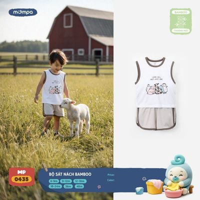 Bộ ba lỗ cho bé Mompa sát nách 6 tháng - 4 tuổi vải Sợi tre Bamboo mềm mại co giãn MP 0435