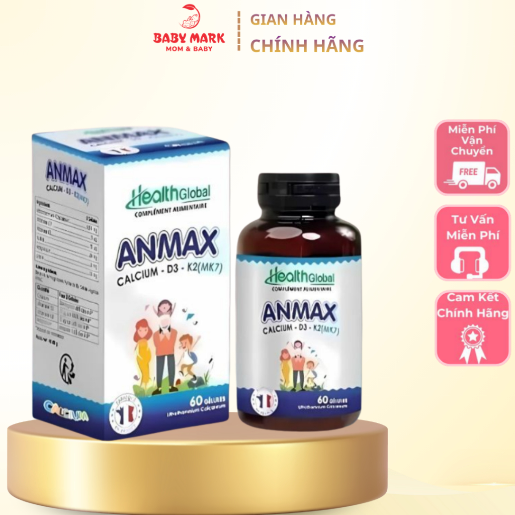 CANXI HỮU CƠ ANMAX Heath Global từ Pháp bổ sung canxi cho bé và người lớn 60 viên