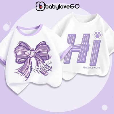 Áo thun bé gái BabyloveGO mẫu mới 2026 áo phông ngắn tay in hoạt hình cute cho bé 1-10 tuổi