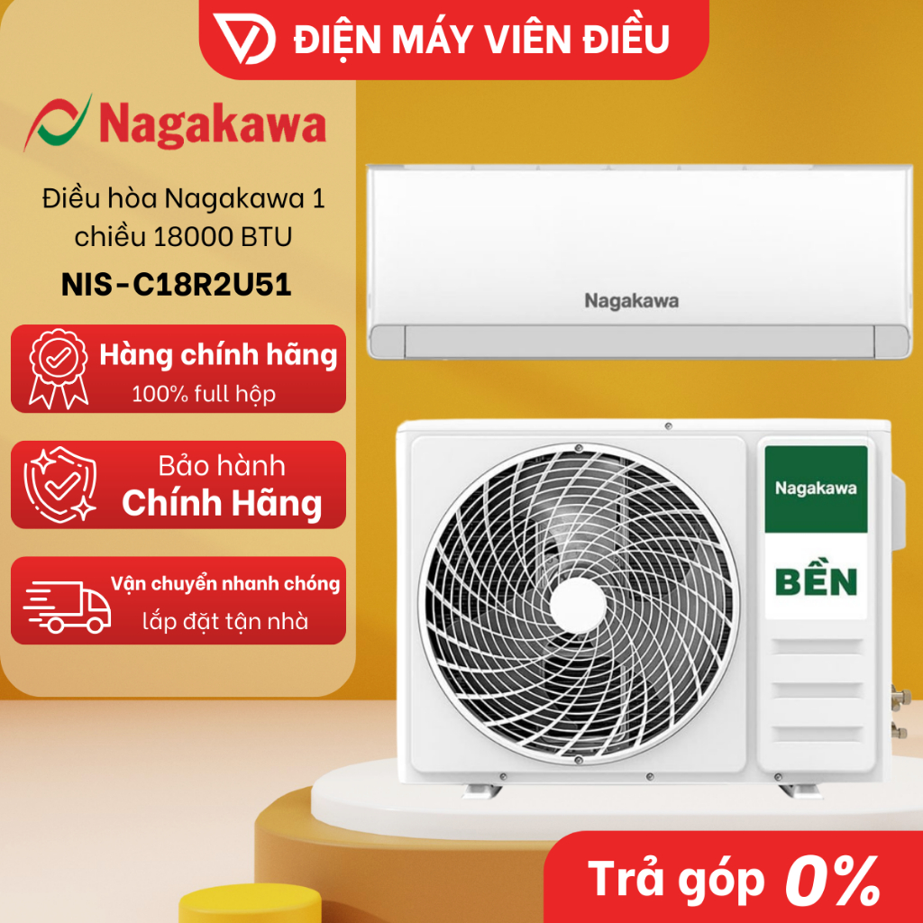 [FREESHIP NGHỆ AN] NIS-C18R2U51 - Máy lạnh / Điều hòa Nagakawa 1 chiều Inverter 2HP (18000 BTU)