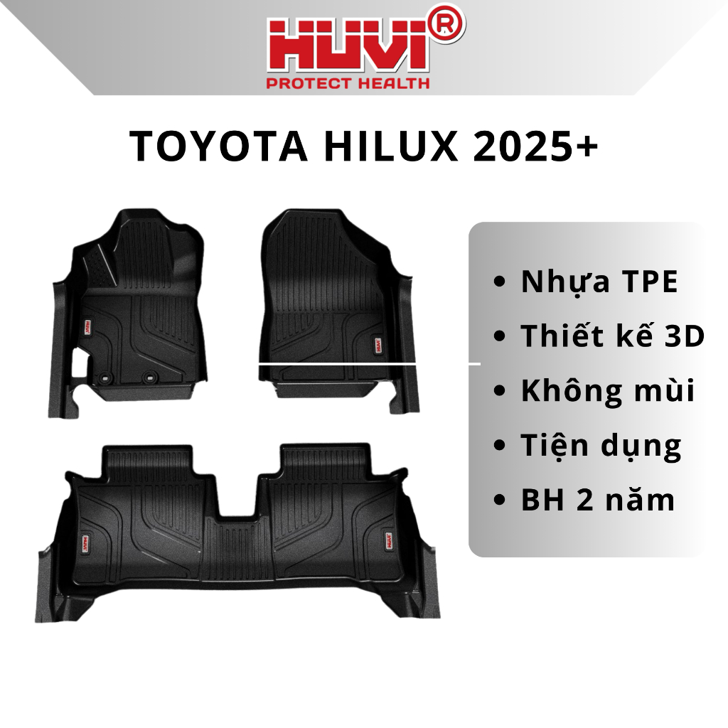Thảm lót sàn ô tô Toyota Hilux 2025-2026 tràn viền bậc cửa Huvi
