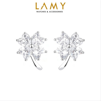 Khuyên tai bạc nữ LAMY Four-leaf Clover Sparkling Earings Silver 3099 - Khuyên tai bạc ta