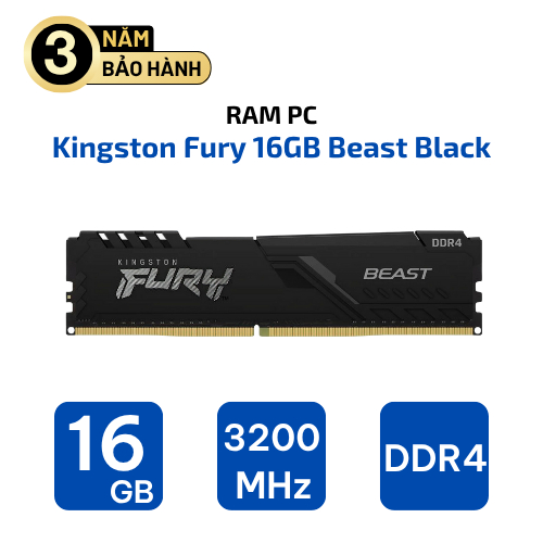 Ram PC Kingston Fury 16GB DDR4 3200MHz C16 Beast Black (KF432C16BB/16)