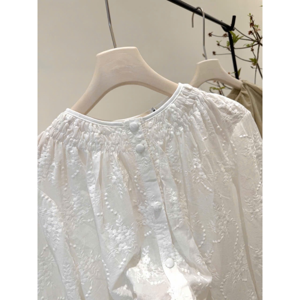ÁO SƠ MI THÔ BOI CỔ CHUN CÚC BỌC TAY CHUN XÒE BỐNG ÁO BABYDOLL DÀI TAY THÔ HOA - DÀNH CHO NỮ | BigBuy360 - bigbuy360.vn