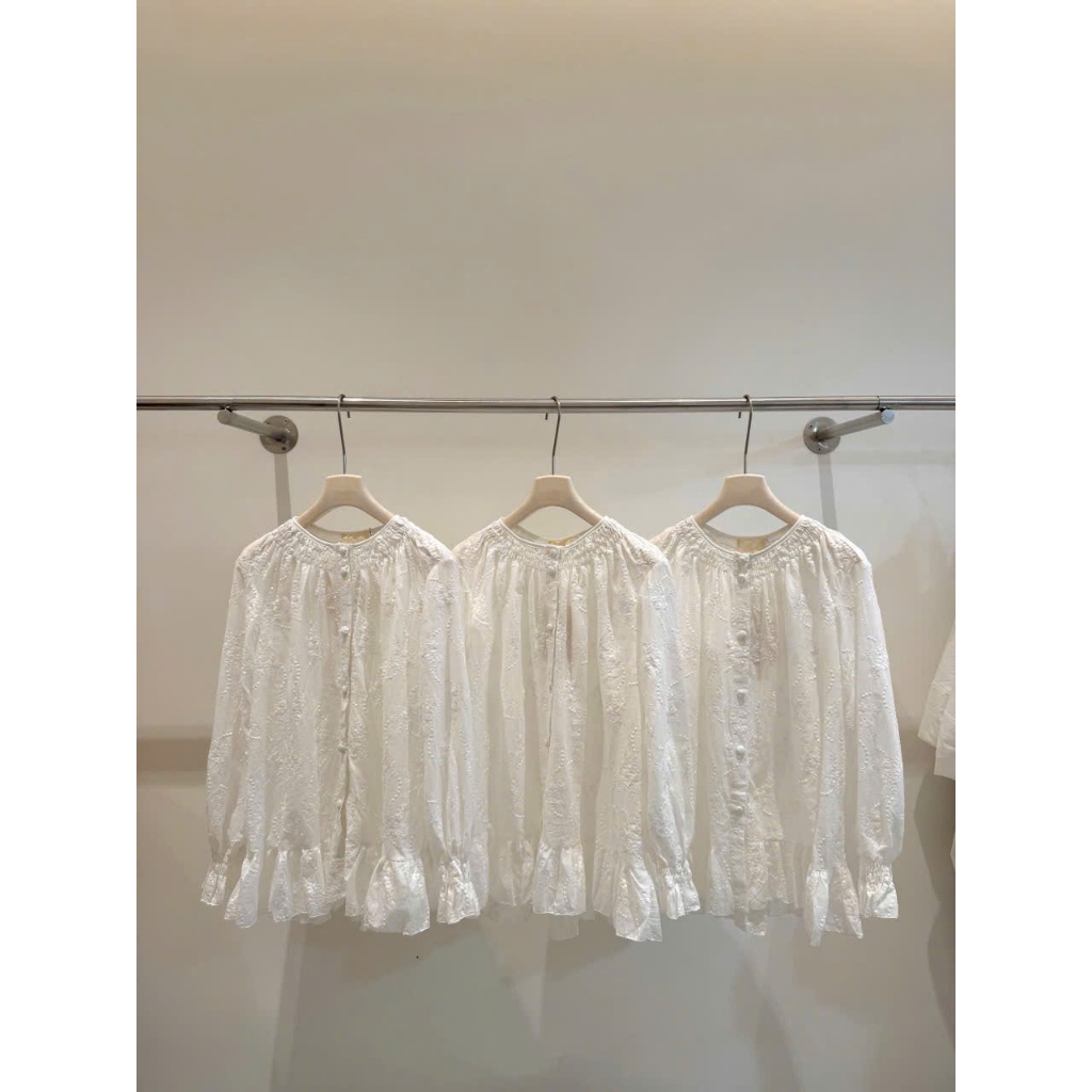 ÁO SƠ MI THÔ BOI CỔ CHUN CÚC BỌC TAY CHUN XÒE BỐNG ÁO BABYDOLL DÀI TAY THÔ HOA - DÀNH CHO NỮ | BigBuy360 - bigbuy360.vn