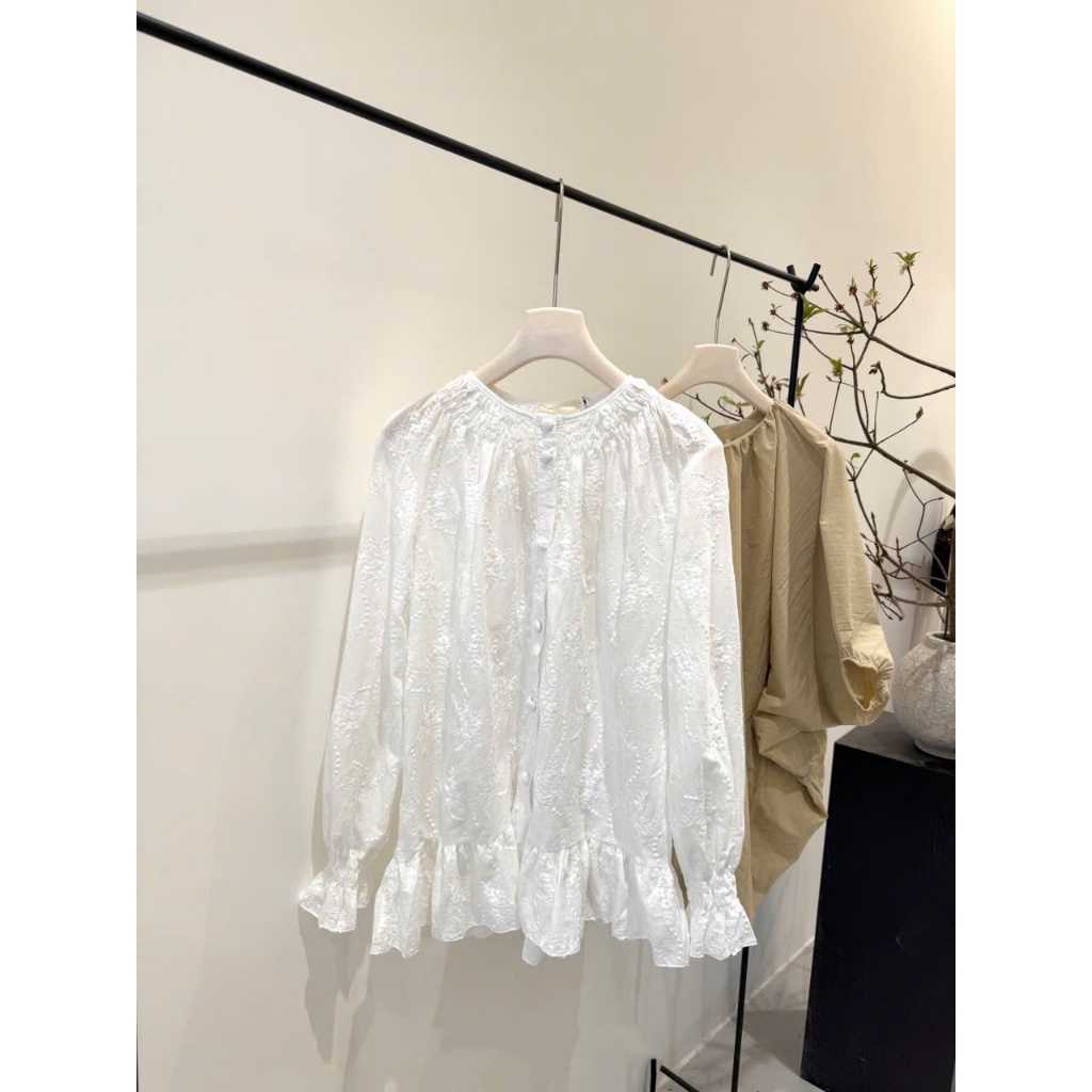 ÁO SƠ MI THÔ BOI CỔ CHUN CÚC BỌC TAY CHUN XÒE BỐNG ÁO BABYDOLL DÀI TAY THÔ HOA - DÀNH CHO NỮ | BigBuy360 - bigbuy360.vn