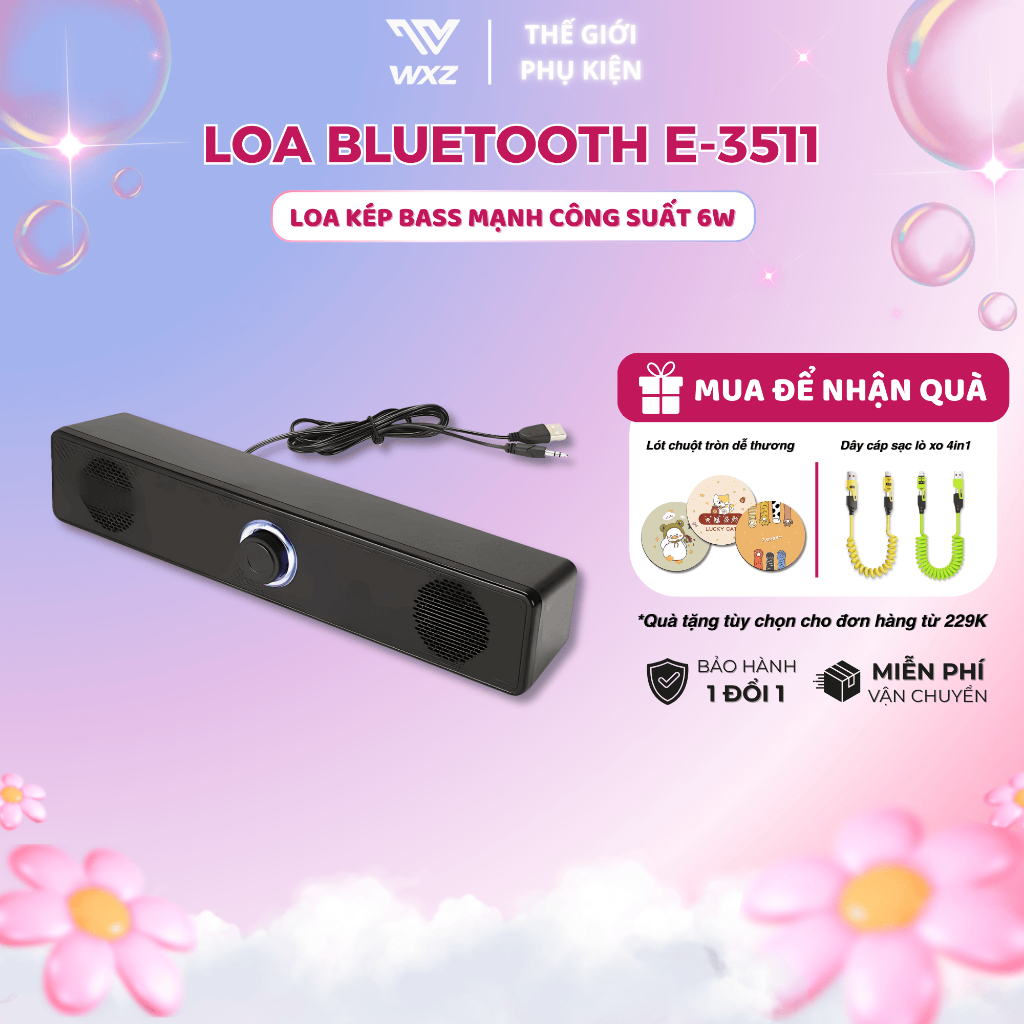 Loa Bluetooth E-3511 Loa Kép Công Suất 6W Bass Mạnh Kết Nối PC Laptop Điện Thoại, Loa Vi Tính Để Bàn