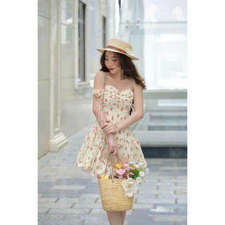 Elinadress hoa nền trắng - váy hai dây dáng corset tôn dáng trẻ trung xinh xắn Emera