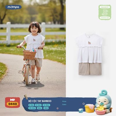 Bộ cộc tay cho bé Mompa 6 tháng - 4 tuổi vải Sợi tre Bamboo mềm mại co giãn thoáng khí MP 0440