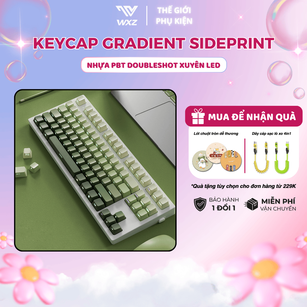 Keycap Gradient Xuyên LED Sideprint PBT Doubleshot Cao Cấp, Dùng Cho Bàn Phím Cơ Mạch Xuôi