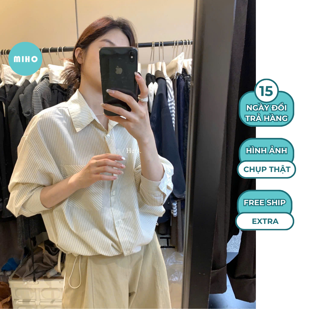 Áo sơ mi kẻ sọc dáng vừa dây rút bo gấu 2026 Miho house | BigBuy360 - bigbuy360.vn