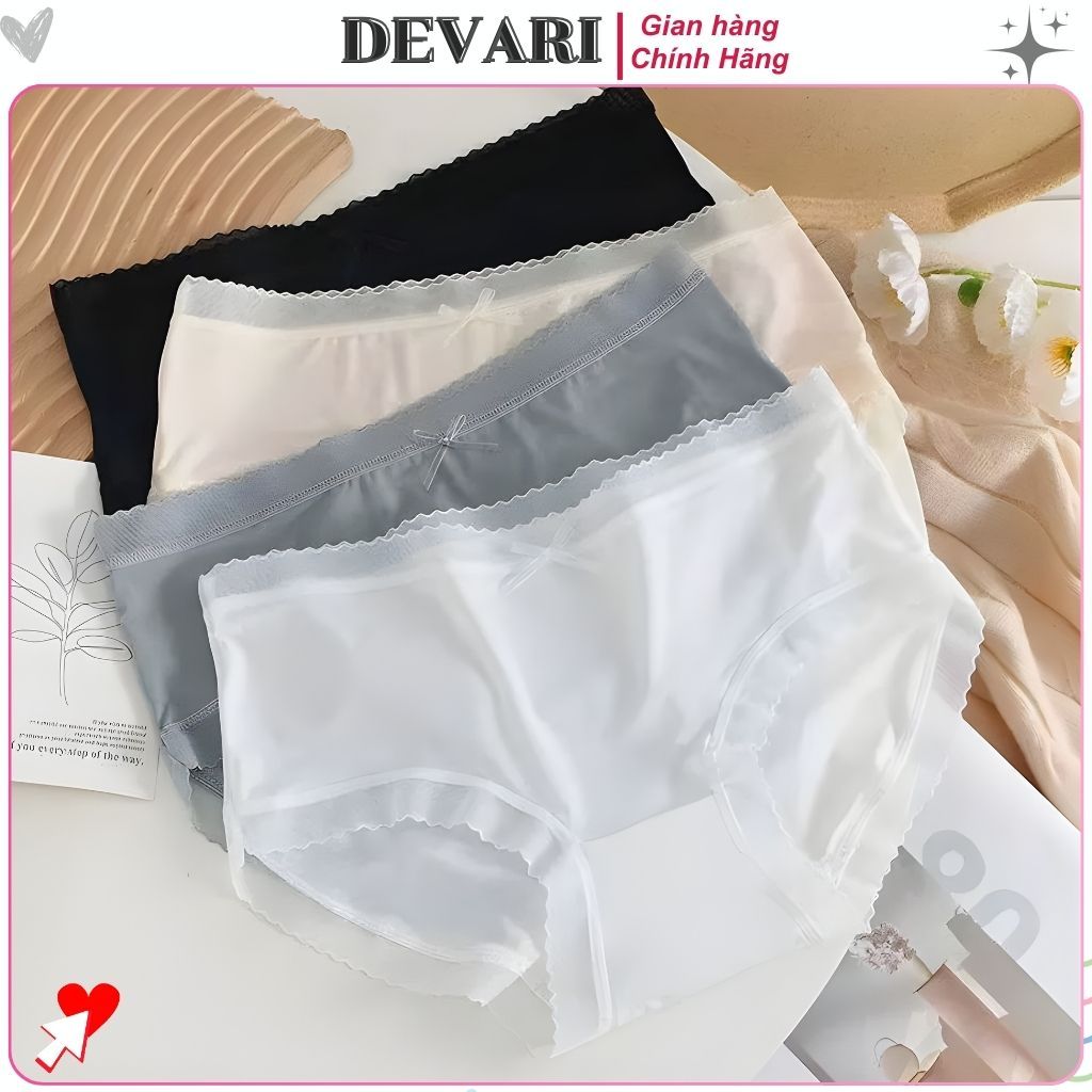 Quần lót nữ su lụa băng lạnh thoáng mát, Quần chíp nữ đáy lót kháng khuẩn viền ren sexy DEVARI L369
